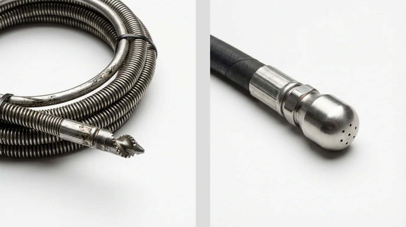 Drain snake cable and hydro jetting nozzle used for drain cleaning in Bronx, NY