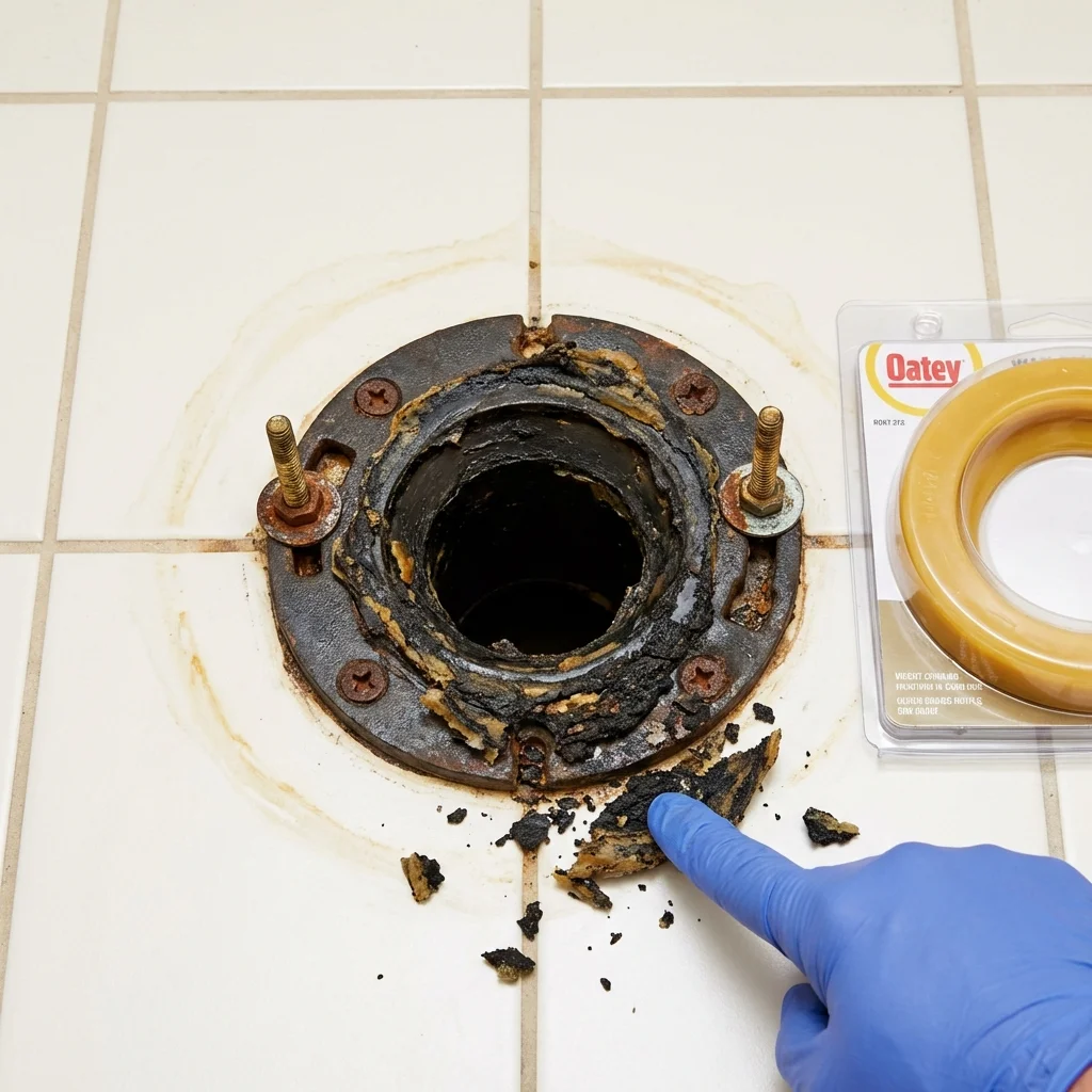 Failed wax ring showing water seepage at the base of a toilet in a Bronx, NY home